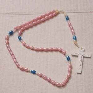$4 Add-on Pink & Blue Beaded Rosary Necklace